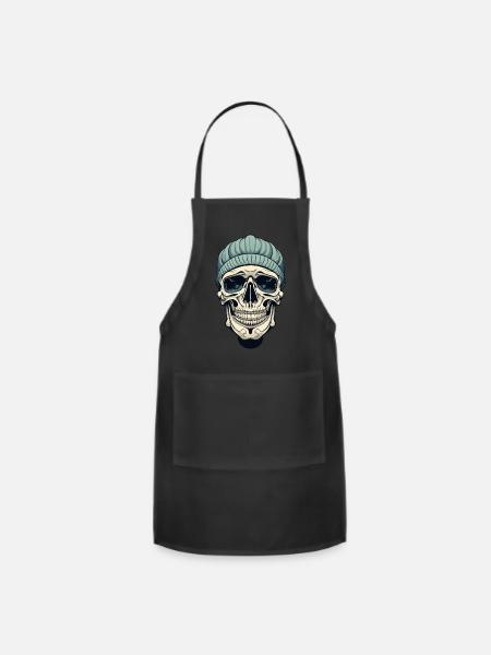 Skull in Beanie Graphic - Adjustable Apron - black
