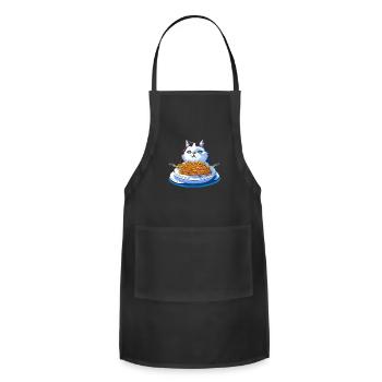 Chubby Cat Eat Spaghetti - Adjustable Apron - black - Front - Julia (174cm)