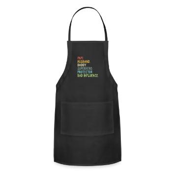 Papi Shirt Gift Papi Husband Daddy Superhero - Adjustable Apron - black - Front - Julia (174cm)