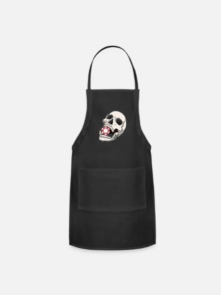 Skull With Poker Chip - Adjustable Apron - black