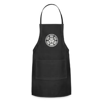 Chosokabe Kamon Nanatsu Katabami In Silver Foil - Adjustable Apron - black - Front - Julia (174cm)
