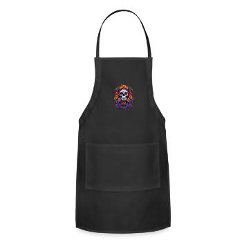 Colorful Sugar Skull T-Shirt with Floral Art - Adjustable Apron - black - Front - Julia (174cm)