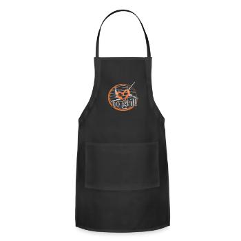 A grill with grilling cutlery & shrimps with love - Adjustable Apron - black - Front - Julia (174cm)
