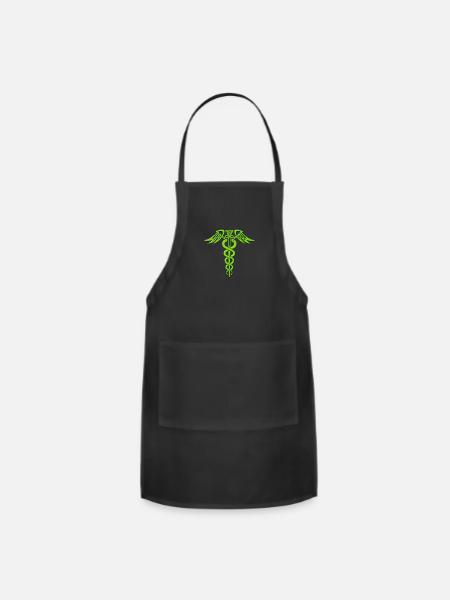 Green Celtic Knot Caduceus - Adjustable Apron - black