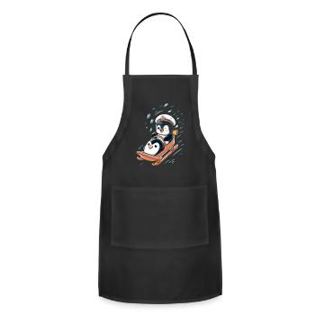 Cute Penguins Sledding Adventure Fun Winter Fun - Adjustable Apron - black - Front - Julia (174cm)