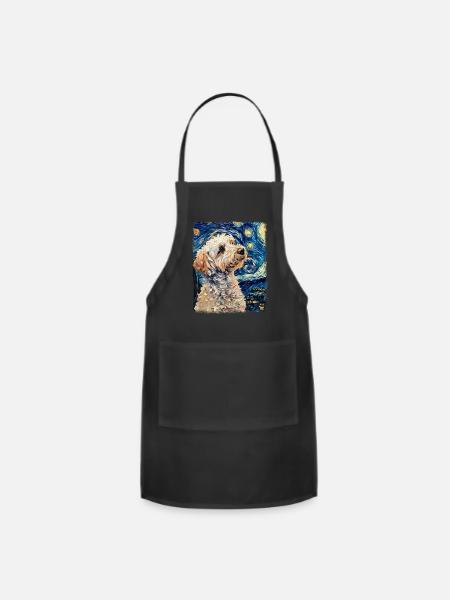 Maltese Dog Starry Night Painting - Adjustable Apron - black