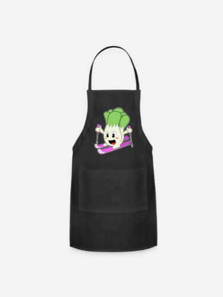 Lettuce As Skier With Ski - Adjustable Apron - black