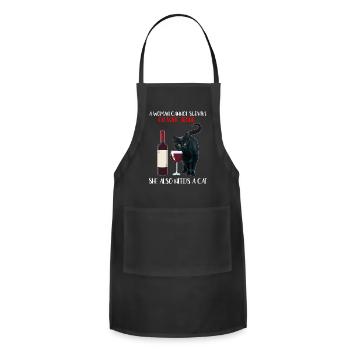 Cannot Survive On Wine Alone Sayings Black Cat - Adjustable Apron - black - Front - Julia (174cm)