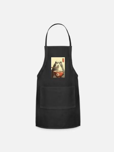 Shocked Cat Eating Ramen - Adjustable Apron - black
