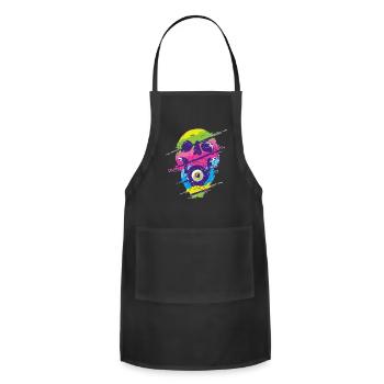 Psychedelic Funny Halloween Skull Art Skeleton - Adjustable Apron - black - Front - Julia (174cm)