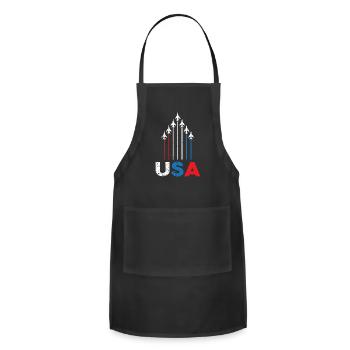 American Flag USA Airplane Jet Fighter 4th of July - Adjustable Apron - black - Front - Julia (174cm)
