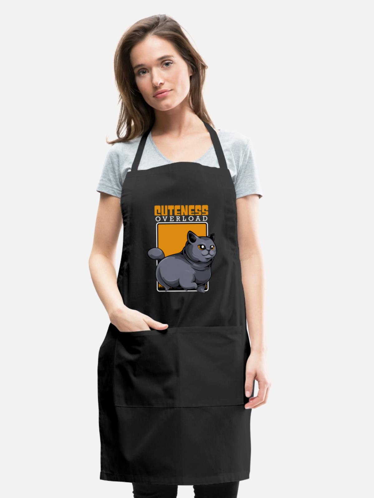 Overload Cute Kawaii Cat - Adjustable Apron - black - Front - Julia (174cm)