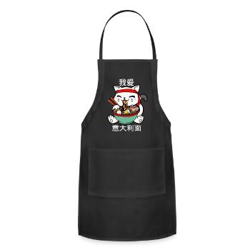 CAT EATING SPAGHETTI - Adjustable Apron - black - Front - Julia (174cm)