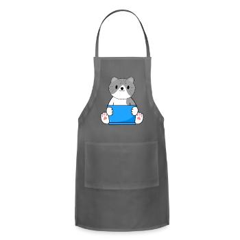 cat with laptop - Adjustable Apron - charcoal - Front - Julia (174cm)