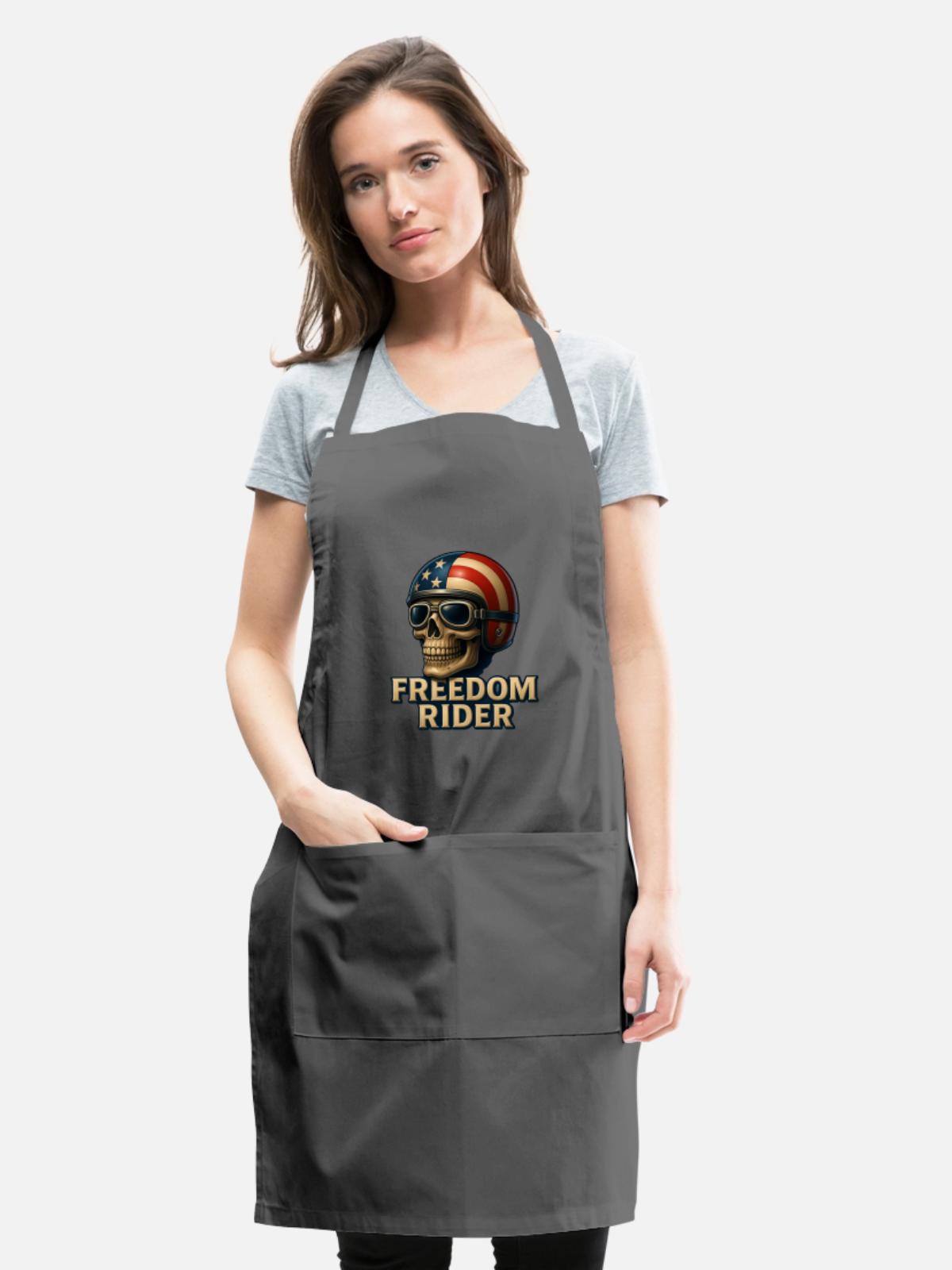 Freedom Rider Skull Art - Adjustable Apron - charcoal - Front - Julia (174cm)
