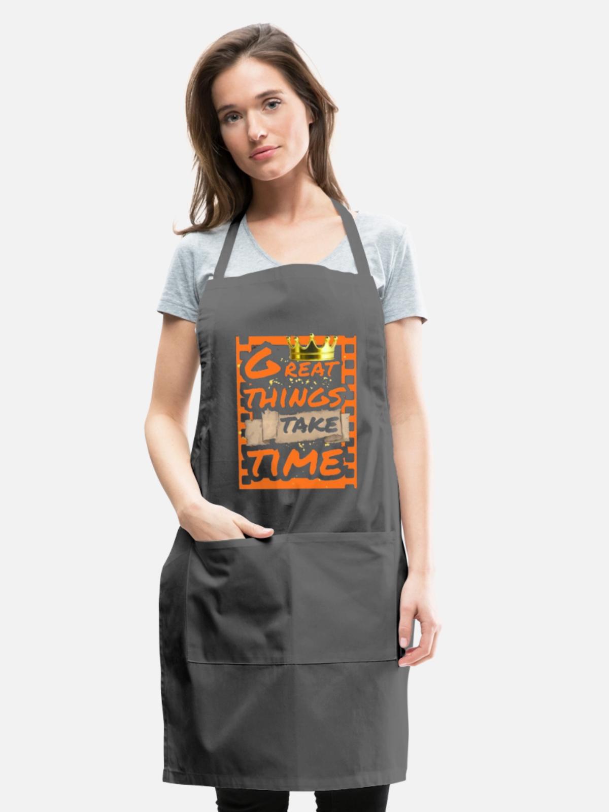 Great Things Take Time Motif - Adjustable Apron - charcoal - Front - Julia (174cm)