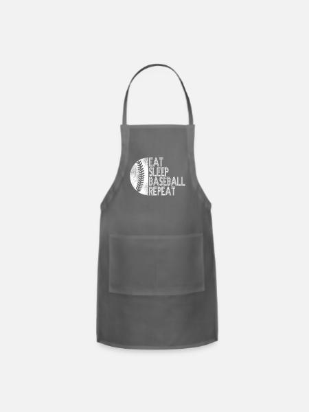 Eat Sleep Baseball Repeat Funny Retro Baseball - Adjustable Apron - charcoal