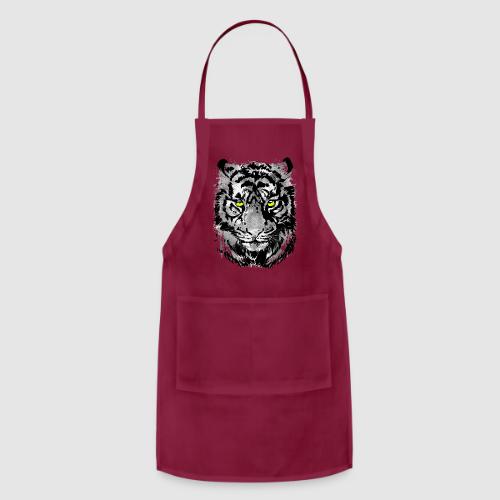 Gray Tiger Head Portrait Drawing - Black and White - Adjustable Apron