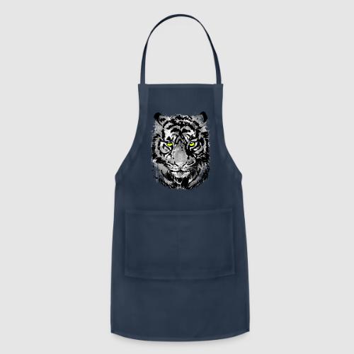 Gray Tiger Head Portrait Drawing - Black and White - Adjustable Apron