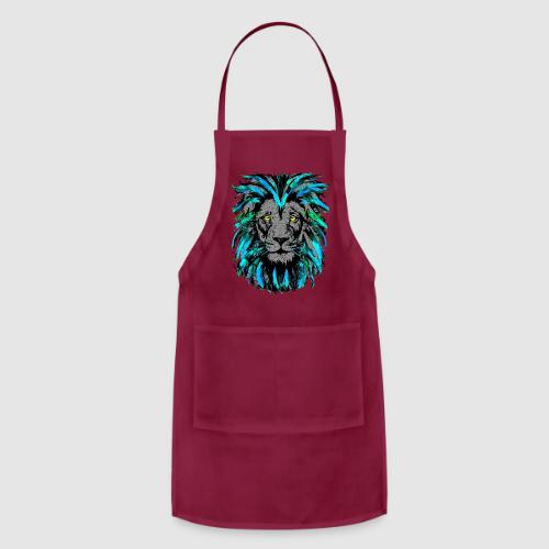 Turquoise Lion Head Drawing - Zodiac Leo - Adjustable Apron