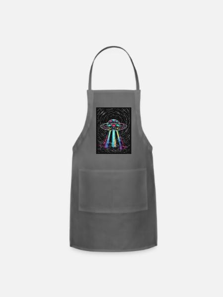 Psychedelic UFO Blacklight Design - Adjustable Apron - charcoal