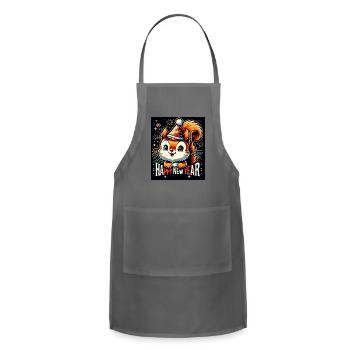 New Year's Eve Squirrel Happy New Year - Adjustable Apron - charcoal - Front - Julia (174cm)