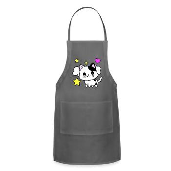kawaii kitten original black and white colors - Adjustable Apron - charcoal - Front - Julia (174cm)