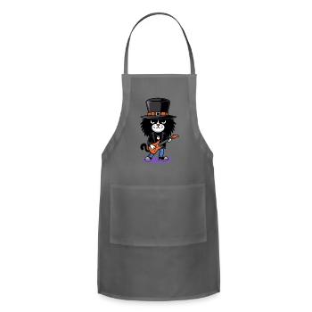 Black and White Cat Playing Guitar - Adjustable Apron - charcoal - Front - Julia (174cm)