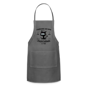 100 Days Of School Cat Survived 100 Days - Adjustable Apron - charcoal - Front - Julia (174cm)