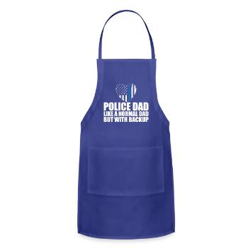 Police Dad like a normal dad but with backup - Adjustable Apron - royal blue - Front - Julia (174cm)