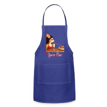 Playful spaghetti-sharing illustration,You're Mine - Adjustable Apron - royal blue - Front - Julia (174cm)