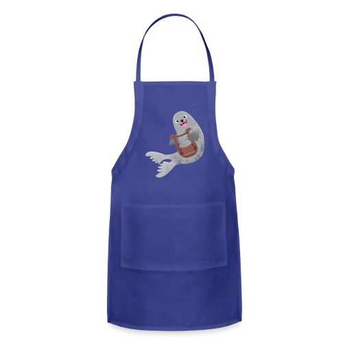 Harp Seal playing a harp in cute cartoon style - Adjustable Apron