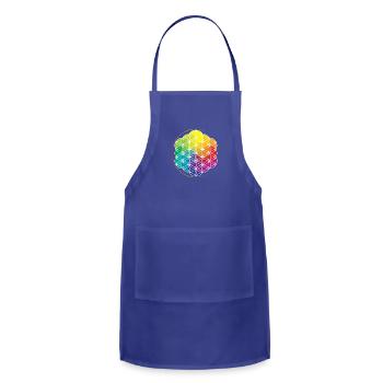 Rainbow Flower of Life: Cosmic Energy Wheel - Adjustable Apron - royal blue - Front - Julia (174cm)