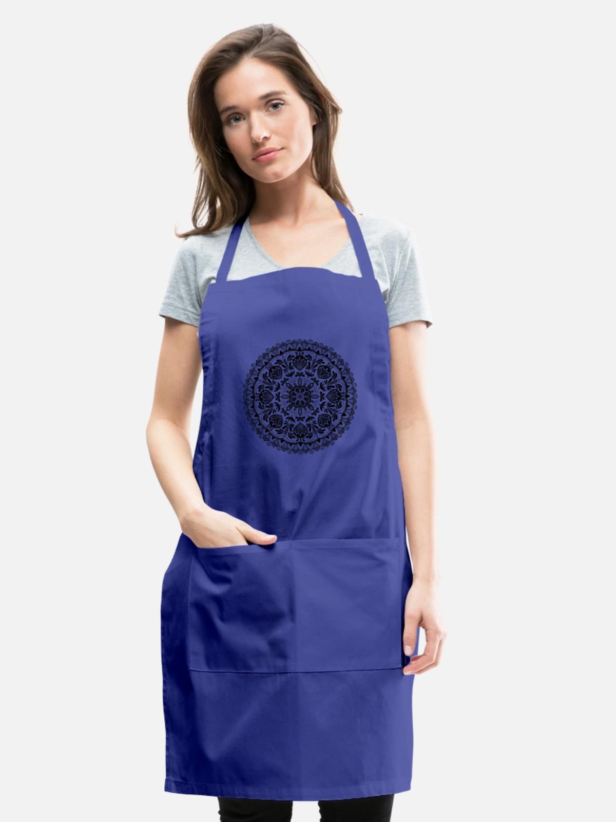 Mandala black and white - Adjustable Apron - royal blue - Front - Julia (174cm)