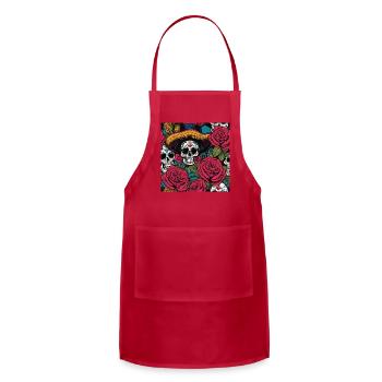 Floral Sombrero Skull Art - Adjustable Apron - red - Front - Julia (174cm)