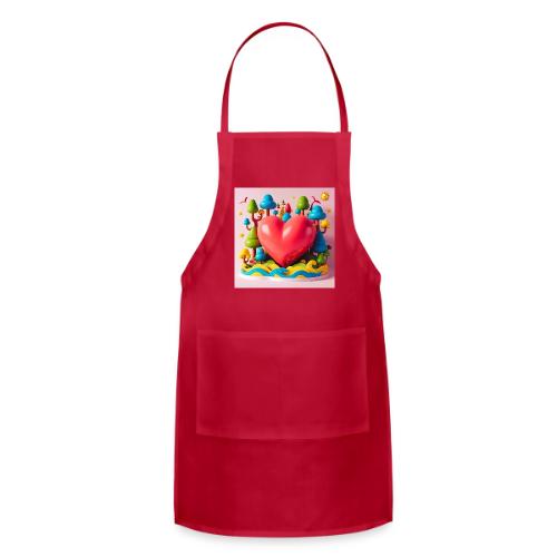 Big red heart, surrounded by landscape, nature - Adjustable Apron