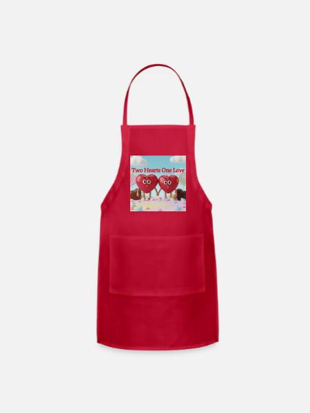 Two Hearts Holding Hands - Adjustable Apron - red