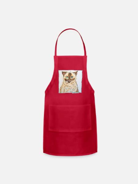 Colorful Quirky Cat Portrait - Adjustable Apron - red
