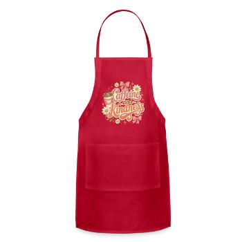 Caffeine and Kindness – Retro Coffee Lover Design - Adjustable Apron - red - Front - Julia (174cm)