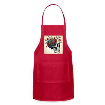 Floral Skull Art for Unique Apparel - Adjustable Apron - red - Front - Julia (174cm)