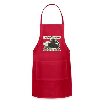 Laptop Takeover Cat Illustration - Adjustable Apron - red - Front - Julia (174cm)
