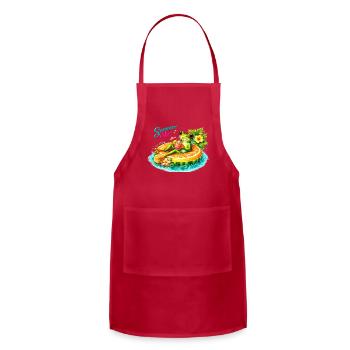 Summer Vibes Cute Frog Drinking Cocktail On Orange - Adjustable Apron - red - Front - Julia (174cm)