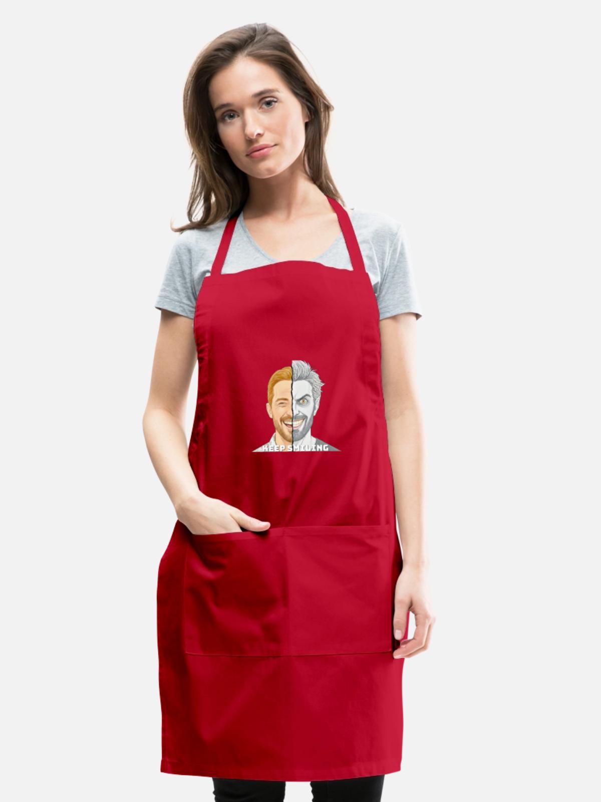 Split Face Smile Keep Smiling - Adjustable Apron - red - Front - Julia (174cm)