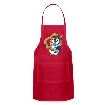 Cute penguin with pretzel Bavaria cartoon - Adjustable Apron - red - Front - Julia (174cm)