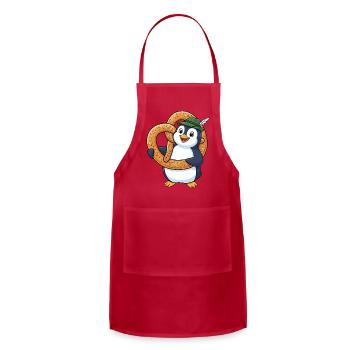Cute penguin with pretzel Bavaria cartoon - Adjustable Apron - red - Front - Julia (174cm)
