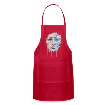Split Face: Watercolor Meets Geometry - Adjustable Apron - red - Front - Julia (174cm)