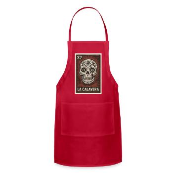 Vintage La Calavera Mexican Lotería Art - Adjustable Apron - red - Front - Julia (174cm)