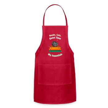 Books, Cats, Quiet Time, My Essentials Teacher - Adjustable Apron - red - Front - Julia (174cm)