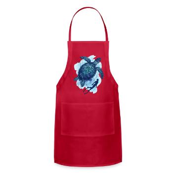 Oceanic Adventure: Turtle & Diver - Adjustable Apron - red - Front - Julia (174cm)
