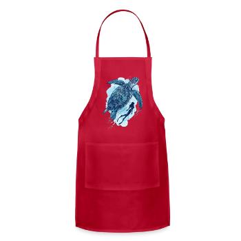 Oceanic Elegance: Turtle & Diver - Adjustable Apron - red - Front - Julia (174cm)